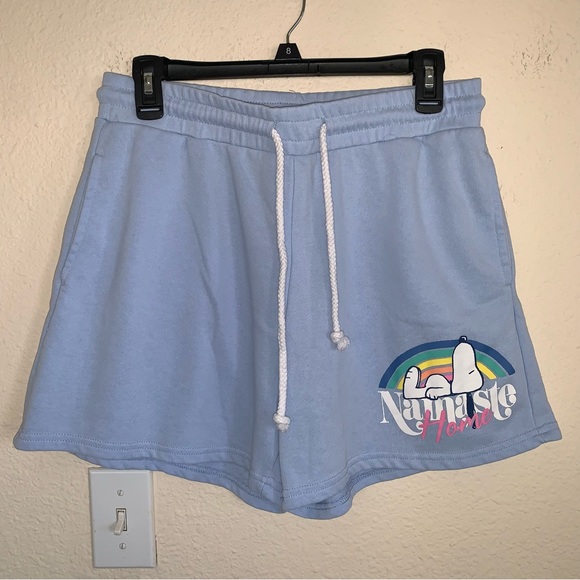 Peanuts | Shorts | Peanuts Namaste Snoopy Fleece Light Blue Lounge Shorts | Poshmark